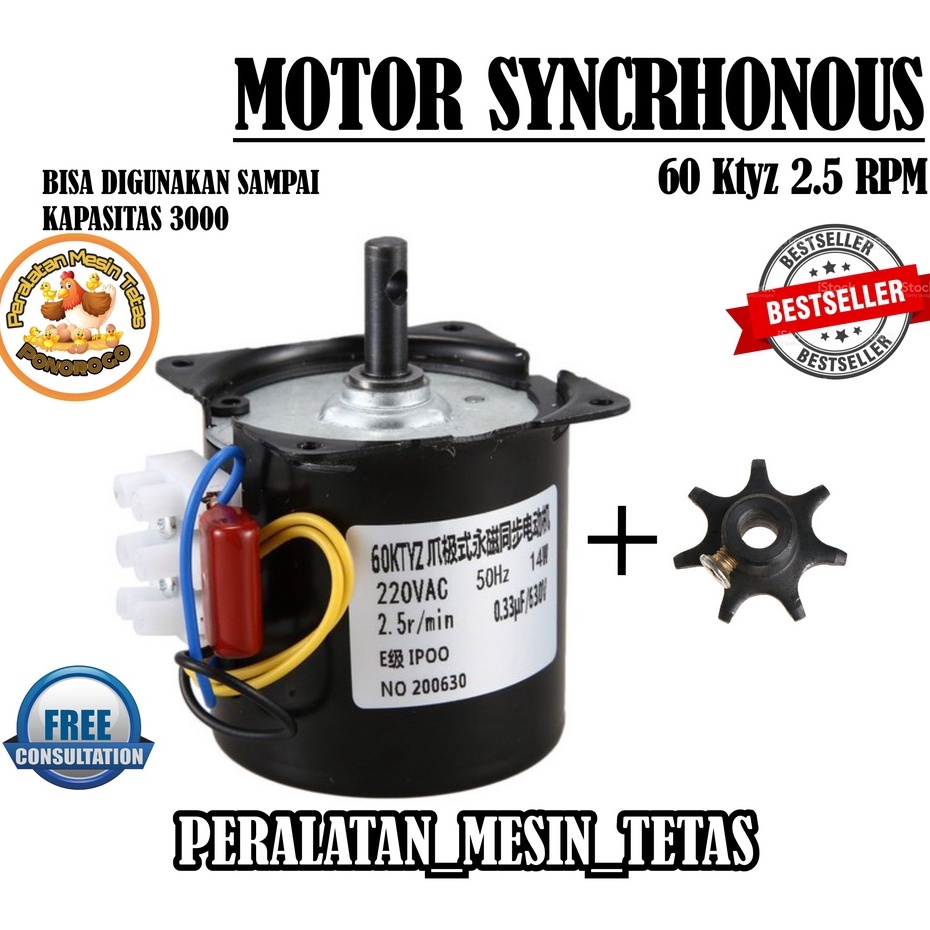 Motor Synchronous 60Ktyz 2.5 RPM Untuk Rak Ayun Mesin Tetas Kapasitas Sampai 3000 butir