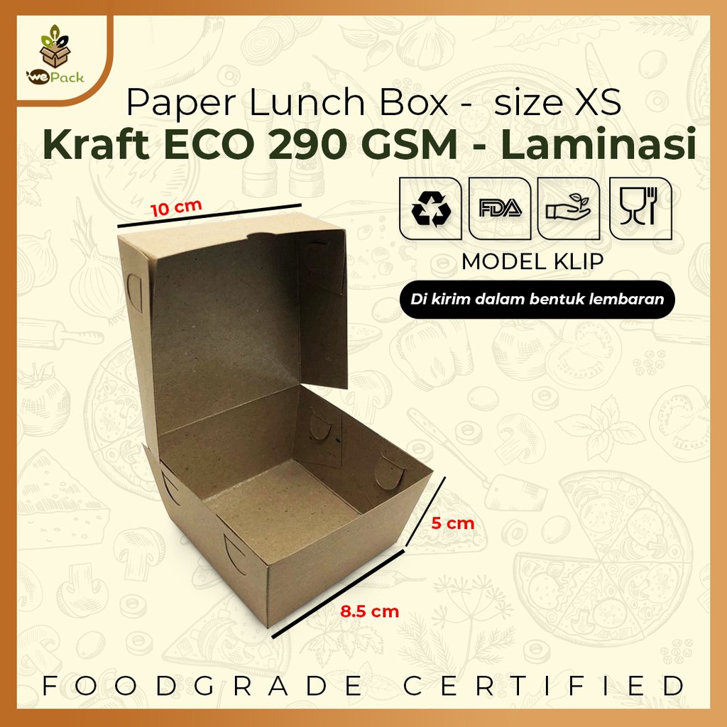 PAPER LUNCH BOX KRAFT 325 GSM UKURAN XS KECIL - KOTAK MAKAN KERTAS