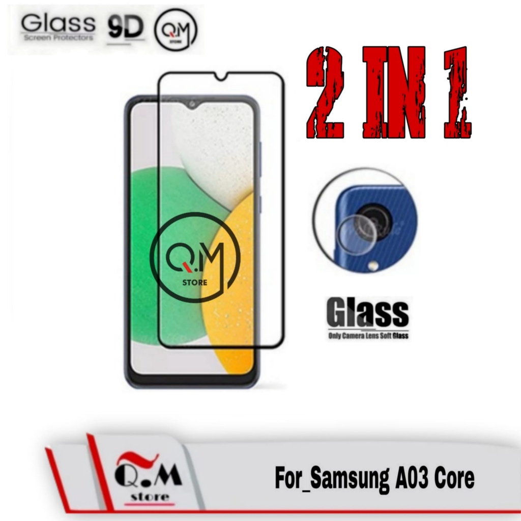 Paket 2IN1 Tempered Glass Layar Samsung A03 Core Anti Gores Pelindung Layar Free Lensa Camera