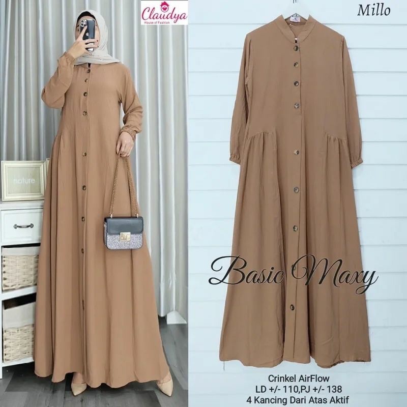 Basic Maxy Gamis Bahan Cringkle airflow Ld 110-Gamis Wanita Busui Friendly