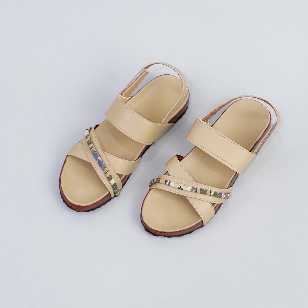 bondshop02 - SANDAL BINTIL BIRKEN D-ELYNO / SANDAL SANTAI WANITA-CREAM