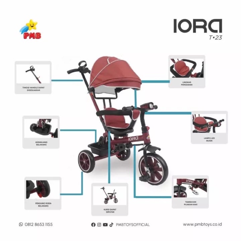 Sepeda Tiga Roda Anak PMB IORA T23 Tricycle T-23