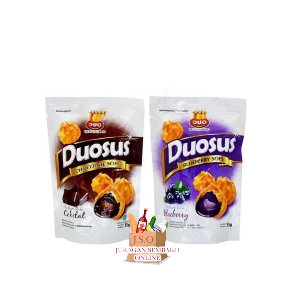 [ JSO ] Duosus Kue Soes Kering 35gr Cokelat Blueberry Coklat Blubery Snack Cemilan Anak Murah