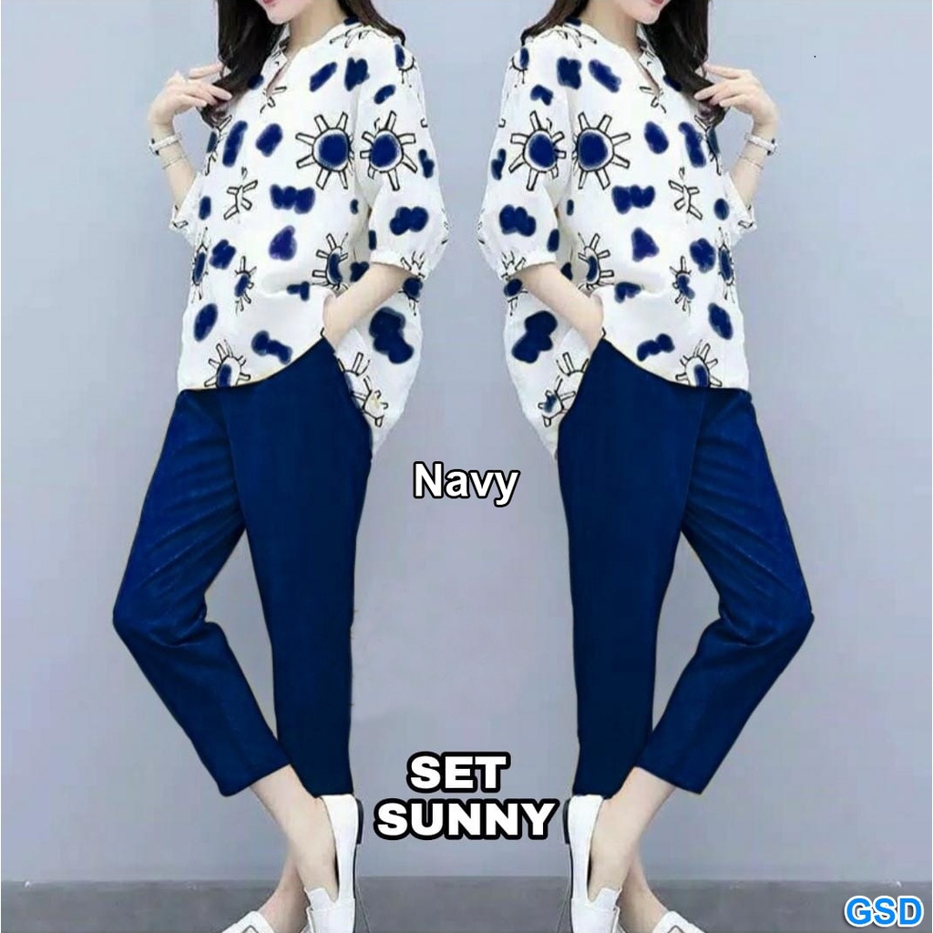 Set Sunny/Diskon Setelan wanita / Baju Korea /Baju OOTD  / Kemeja Wanita (GOOD QUALITY)/Pakaian Wanita Motif