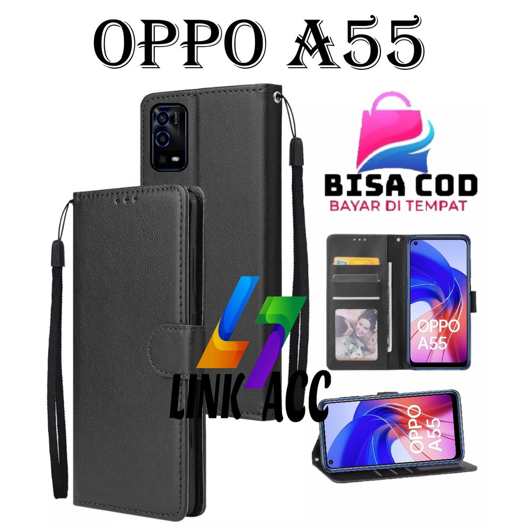 OPPO A55 FLIP LEATHER CASE PREMIUM-FLIP WALLET CASE KULIT UNTUK OPPO A55 - CASING DOMPET-FLIP COVER 