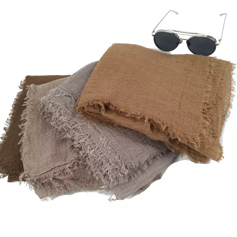 HIJAB Best Seller PASHMINA CRINKLE / CRINCLE - PASHMINA CUTTON CRINKLE / NEGRO / KUSUT-4