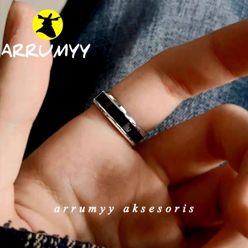 ARRUMYY cincin pria wanita titanium model kombinasi simpel silver black hitam original anti karat