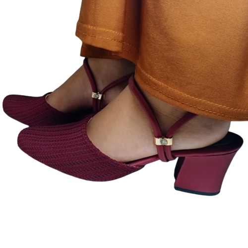 Sepatu Hak Bahan Rajut Warna Maroon S08R01B8 / Sepatu Wanita / High Heels Wanita / Heels Wanita