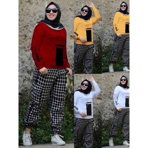 JUNOV SET JOGER BLOUSE BABYTERY GOOD QUALITY JOGER KATUN LINEN PINGGANG KARET KANTONG KANAN KIRI