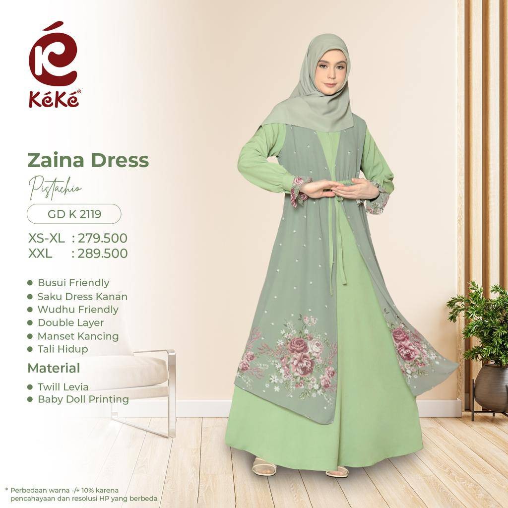 GAMIS TERBARU 2022 KEKE ZAINA DRESS PISTACHIO (GD K 2119)