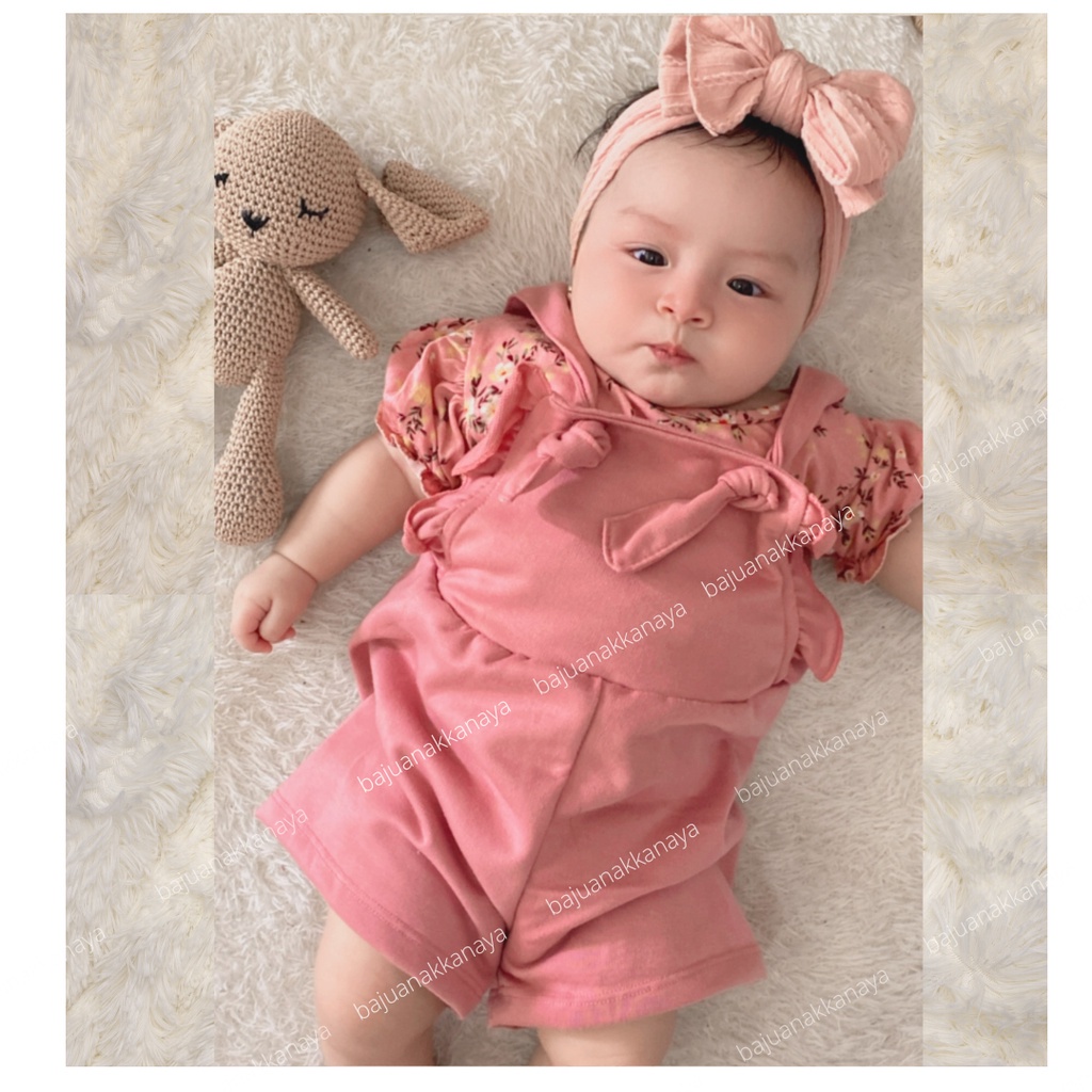 3-18 BULAN OVERALL BAYI DAKOTA SET BAJU BAYI FREE HEADBAND BY LITTLE KODA (3 IN 1 SET) (SNI)