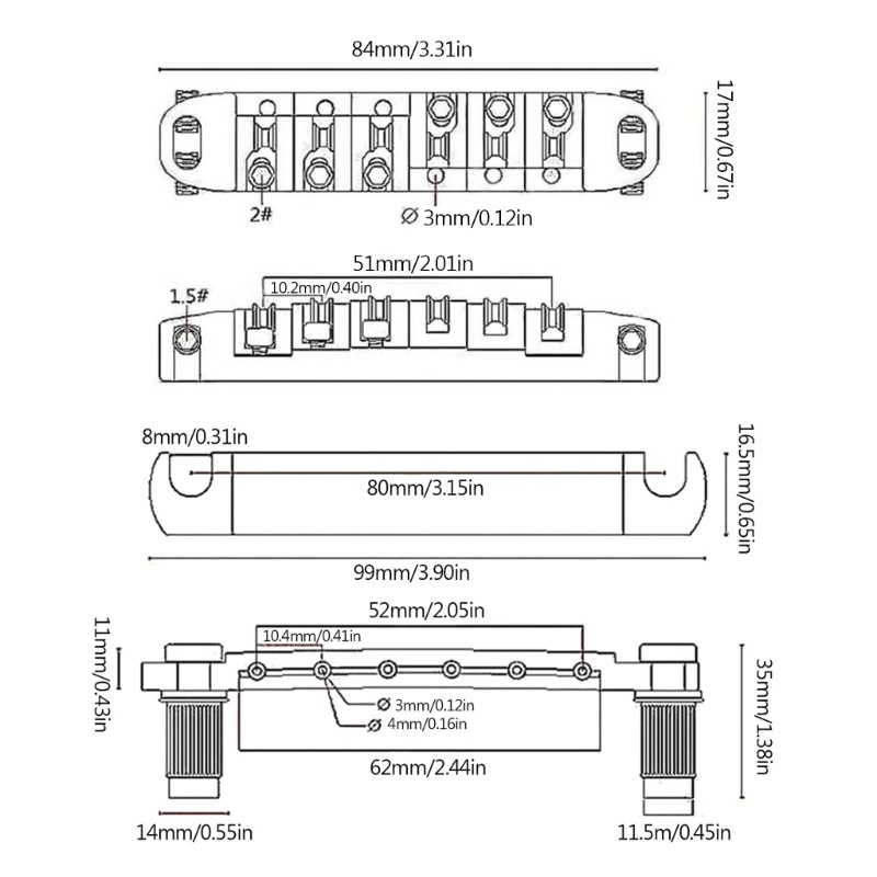 Bridge Saddle Tailpiece Roller Untuk Gitar Elektrik