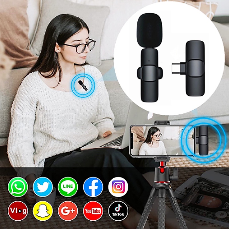 Wireless Lapel Microphone Lavalier Mic for YouTube Facebook Live Stream TikTok Video Recording Vlog for Android Phone iPhone