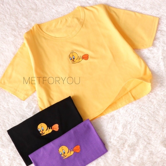 (Crop Top) Kaos Wanita Katun - Tweety Tee - Kuning