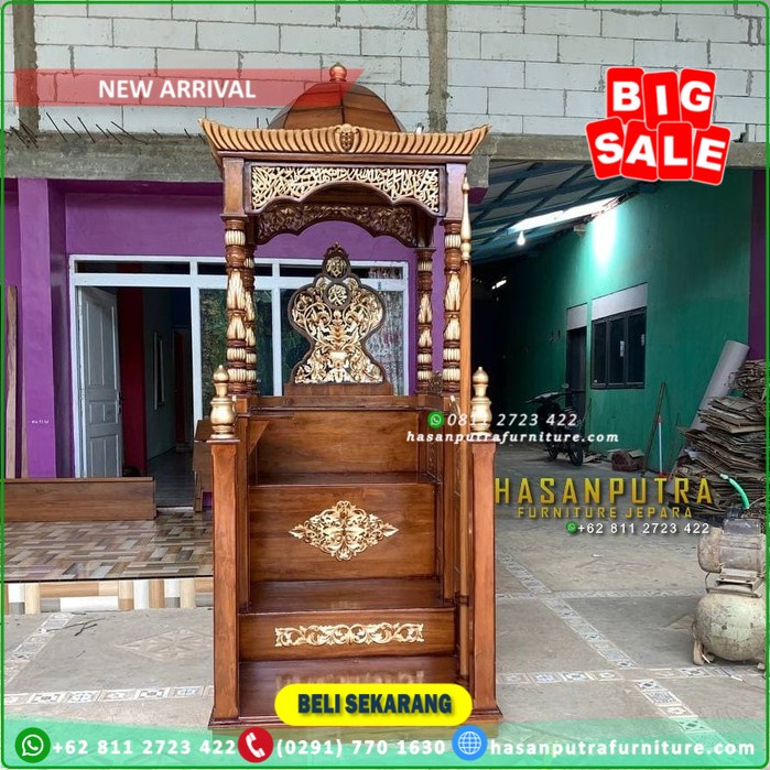 Mimbar Masjid Kubah Ukir Kayu Jati, Mimbar Masjid Jati, Mimbar Jepara, Mebel jepara