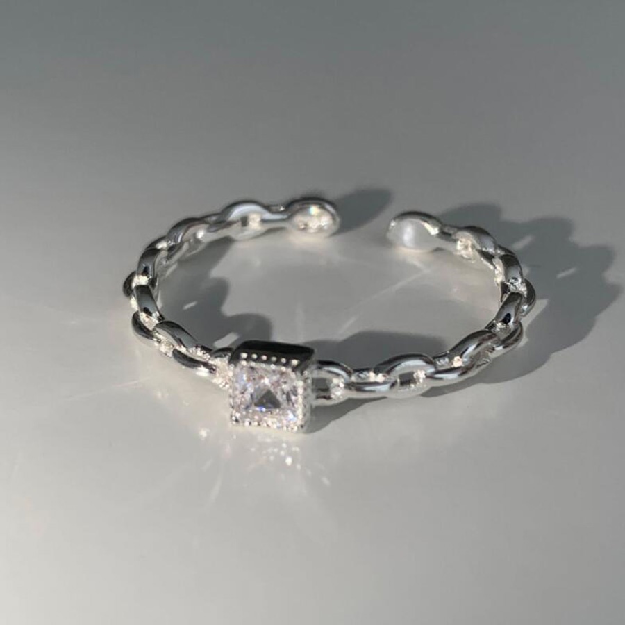 Wanita Elegan Cincin Kristal Berlian S925 Sterling Perak Perhiasan Fashion Rantai Baja Titanium Pertunangan Pernikahan Rings Adjustable Size