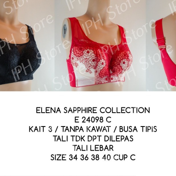 Bra / BH Elena 24098C (Busa Tipis, Tanpa Kawat, Kait 3, Cup C)