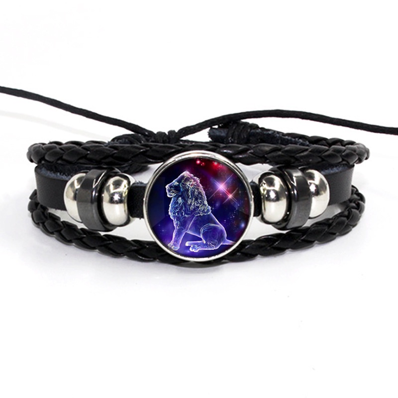 Gelang Kulit Desain Gemini Leo Libra Scorpio Sagittarius 12 Zodiak Luminous Untuk Pria Dan Wanita