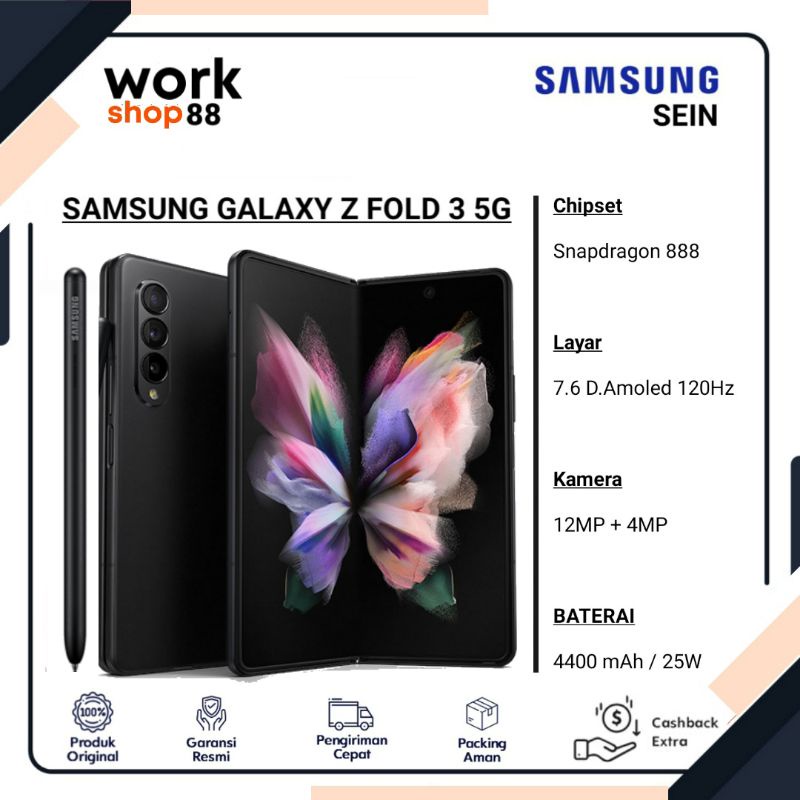 Baru HP Samsung Galaxy Z Fold3 5G 12/512 Ram 12GB Rom internal 512GB - New SEIN Original Garansi Res