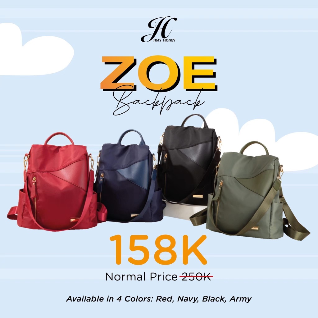 Jims Honey Zoe Backpack - Tas Ransel Wanita Anti Maling / Tas Sekolah Anak / Kado Wanita