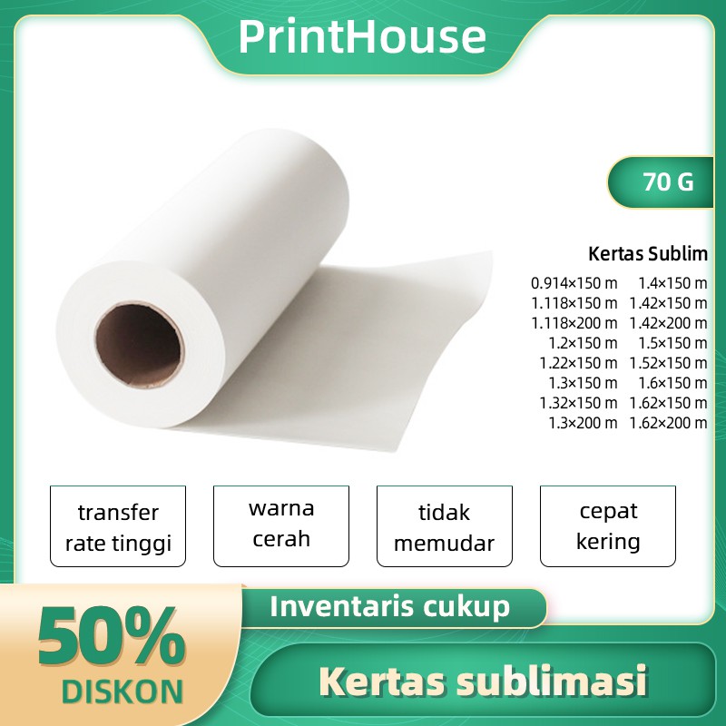 

Kertas Sublim Ukuran 70g semua size 150m/200m Transfer Paper Sublim 70g all size 150m/200m Termurah