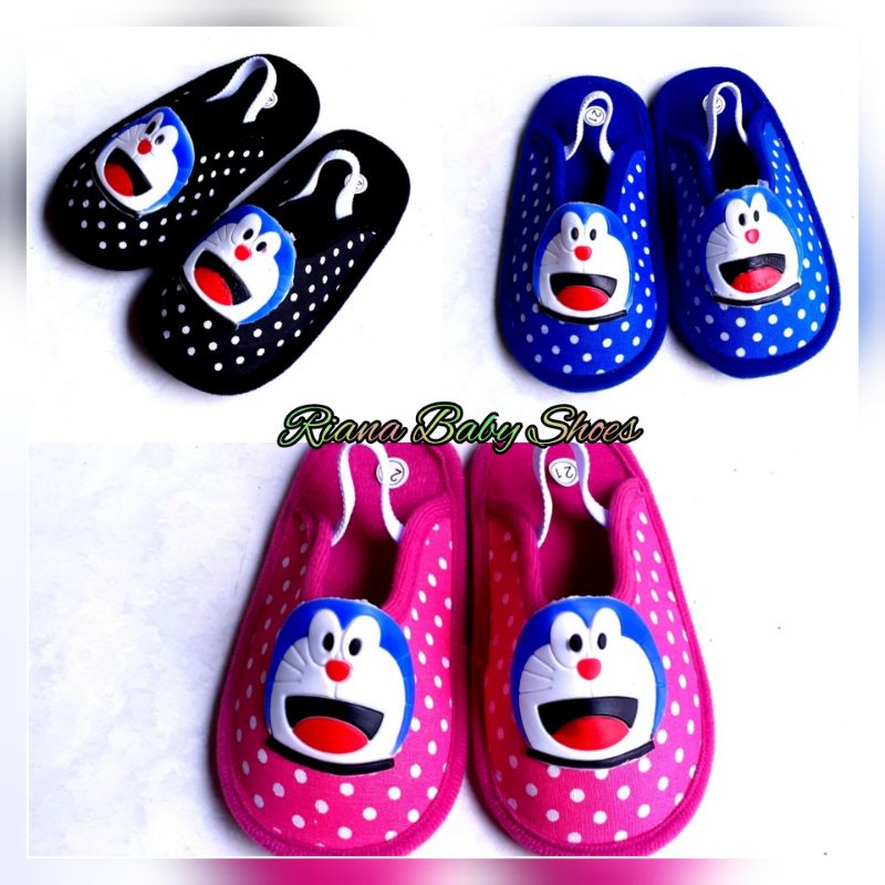 Sandal slop bayi BAPAU motif polkadot Doraemon murah terbaru usia 6 s/d 18 Bulan