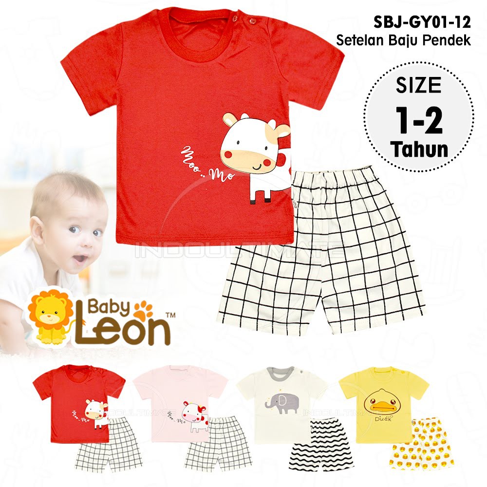 BABY LEON Setelan Baju Anak Lengan Pendek Kaos Pendek Celana Pendek Baju Anak Cewek Cowok GY01