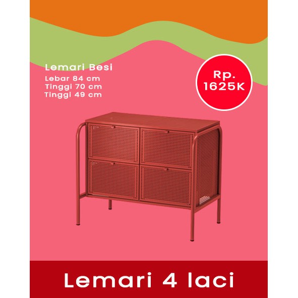 (JC) IKEA Nikkeby Lemari 4 laci warna merah