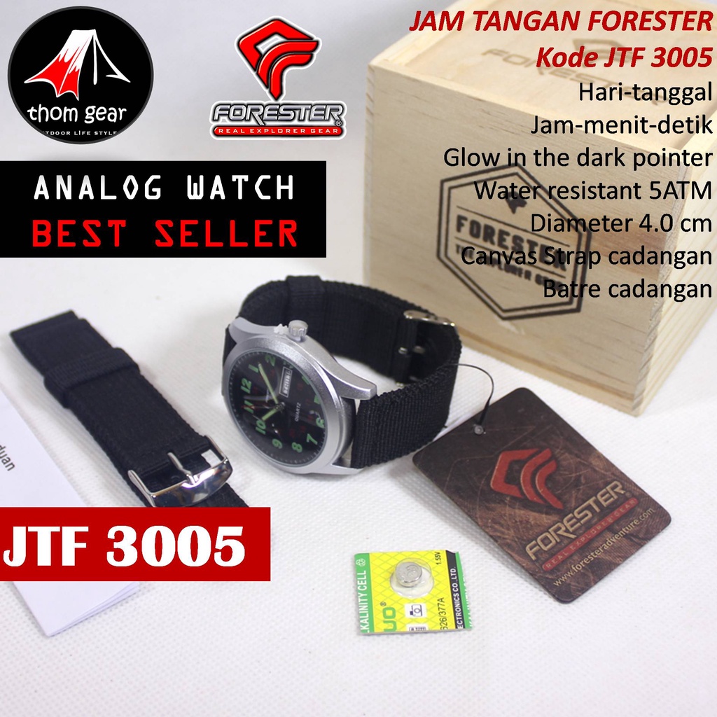 Forester Jtf 3005 Jam Tangan Pria Origial Forester Analog Adventure Sport Outdoor Waterproof Water Resistant Anti Air Pria Cowok Original Ori Terbaru 2022 Free Canvas Strap Cadangan Batre Box Kayu Thomgear Bangakalan Palangkaraya Pare Pare Kebomas