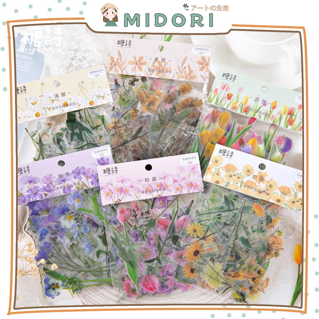 

[MIDORI] 40 Pcs FLOWERS COLLECTION Deco Aesthetic PET Sticker Planner DIY Scrapbook - B0365