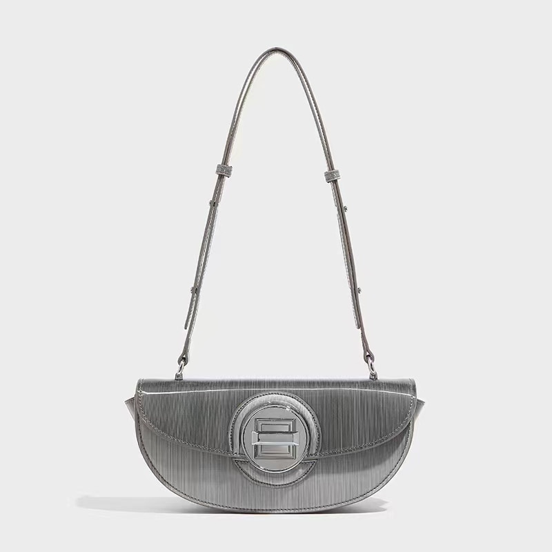 PREORDER Tas Tangan Pelangi Garis-garis Logam Kulit PU Tas Bahu dengan Tali Bahu Logam Emas Dapat Di