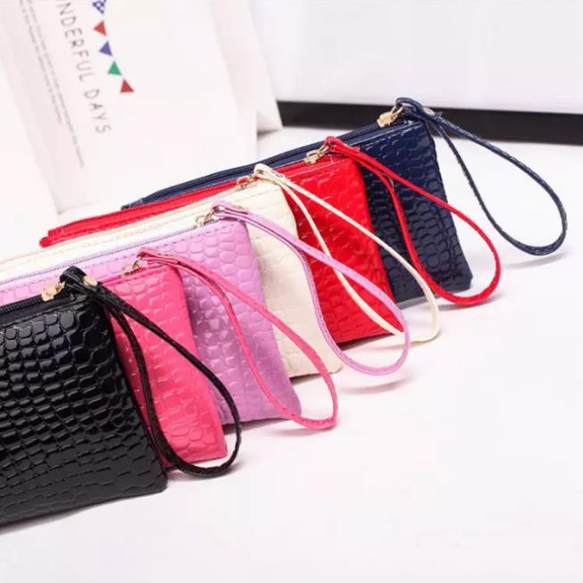 Pouch Tas Dompet Clutch HP Kartu Serbaguna Bag Polos Warna Elegan Tekstur Kulit