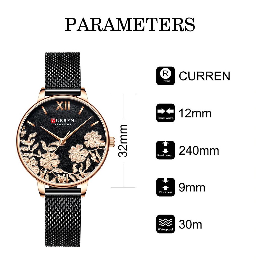 CURREN 9065 Jam Tangan Wanita Analog Tali Kulit Motif Vintage WATCHKITE WKOS