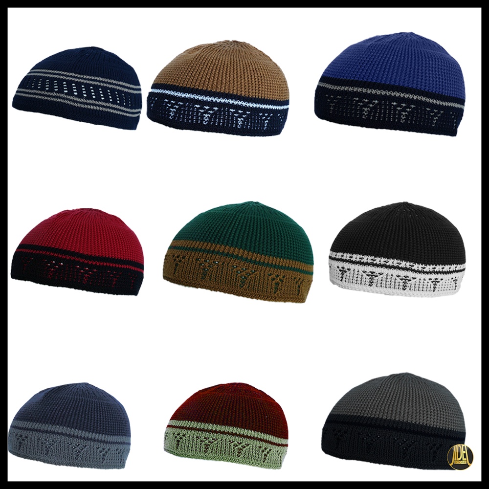 Peci Rajut SANA AH Motif, Peci Kopiah Rajut Tebal, Peci Rajut Dewasa Bermotif