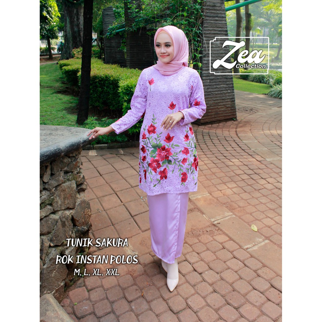 set kebaya brukat tunik sakura berkualitas