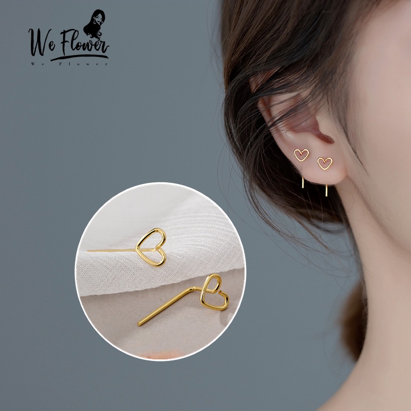 We Flower Chic Hollow Metal Heart Stud Earrings for Women Girls Fashion Ear Jewelry