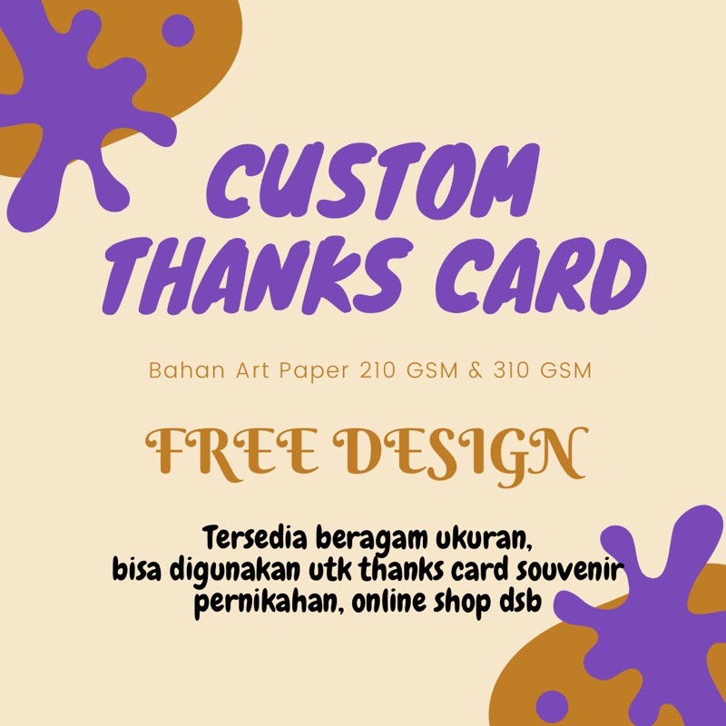 

Custom FREE DESIGN Thanks Card Souvenir Pernikahan Olshop Bahan Art Paper Kertas A3