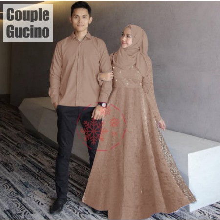 Gamis couple mama papa set pesta kondangan baju couple GUCINO MOSCREPE 4 WARNA