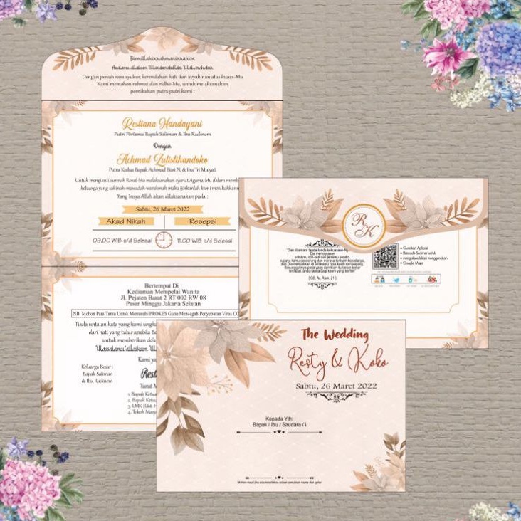 Undangan pernikahan murah lipat 3 model amplop