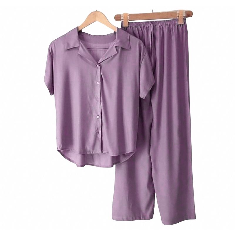 PIYAMA | BAJU TIDUR WANITA | SETELAN WANITA | PIYAMA WANITA | PIYAMA RAYON | PAJAMAS | PIYAMA JUMBO-Lilac