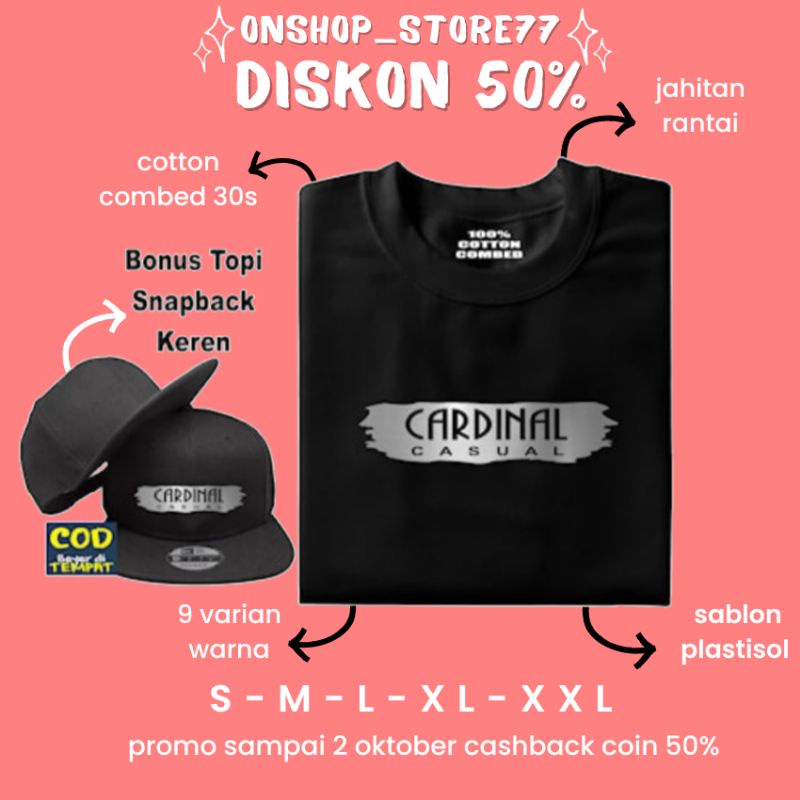 baju kaos pria distro C4rdinal free topi cotton combed lengan pendek pakaian kaus cowok keren laki l