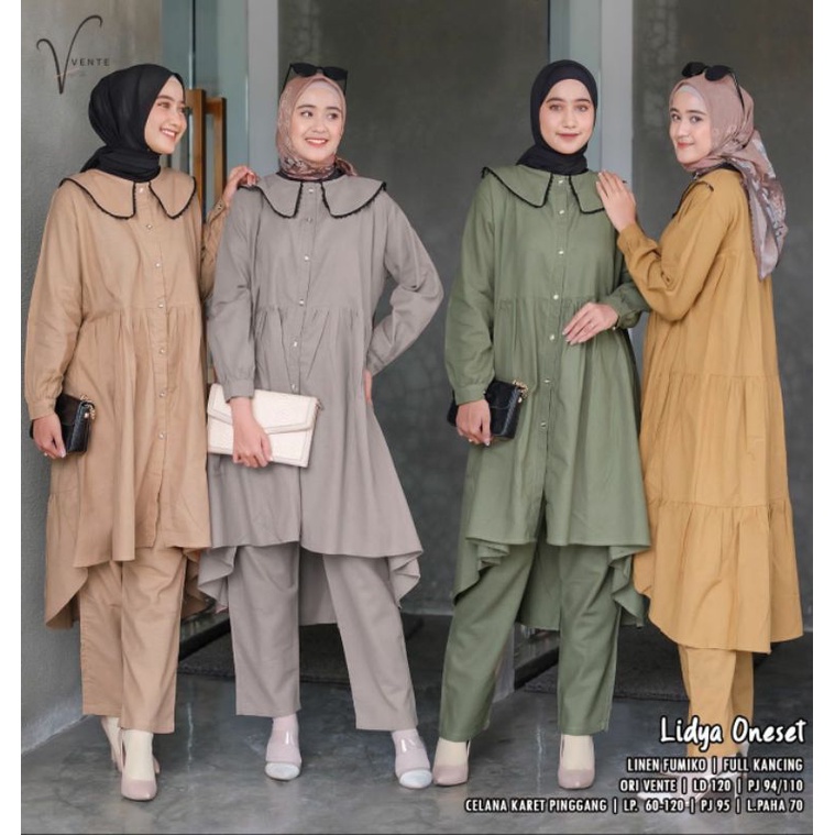 LIDYA ONESET // SETELAN BAJU WANITA // PAKAIAN WANITA // LINEN FUMIKO POLOS // JUMBO LD 120 // LONG 