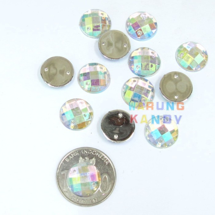 Diamon Akrilik Bulat 14mm Putih AB ECER 100pc