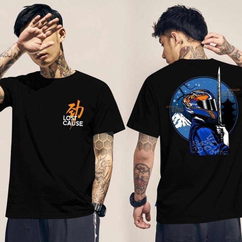 Fourfashion Kaos Pria Kaos Distro LOST COUSE HELM BIRU Black FN379