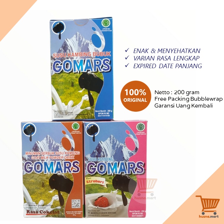 Susu Kambing Etawa Bubuk GOMARS Rasa Original - Coklat - Stroberi - Kemasan Kotak isi 200 Gram