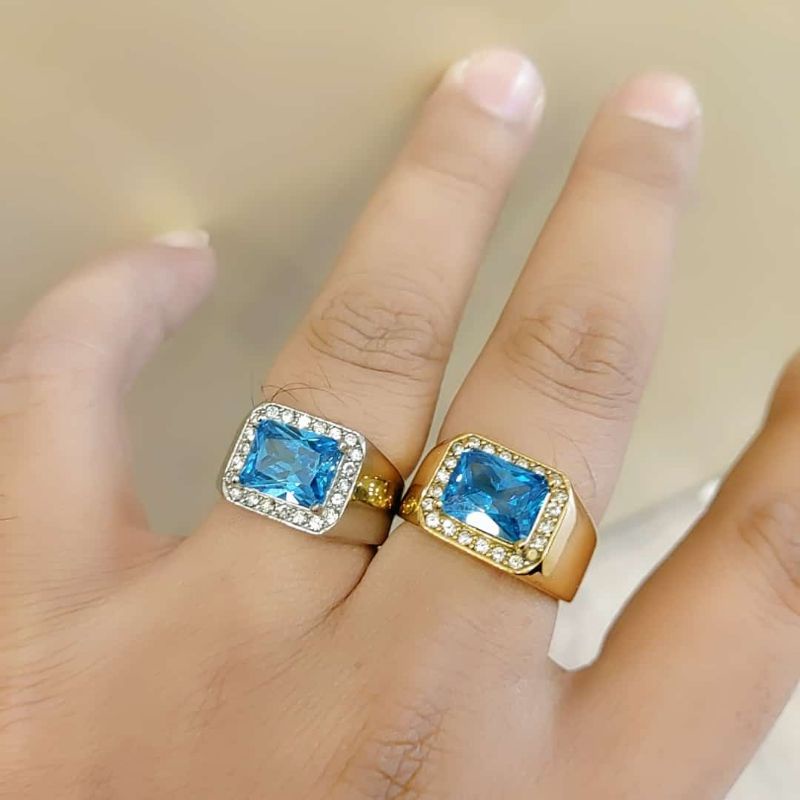 Cincin Titanium Batu Kristal mewah pria wanita anti karat