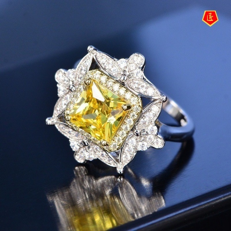 [Ready Stock]Yellow Square Diamond Ring Luxury Fashion Elegant