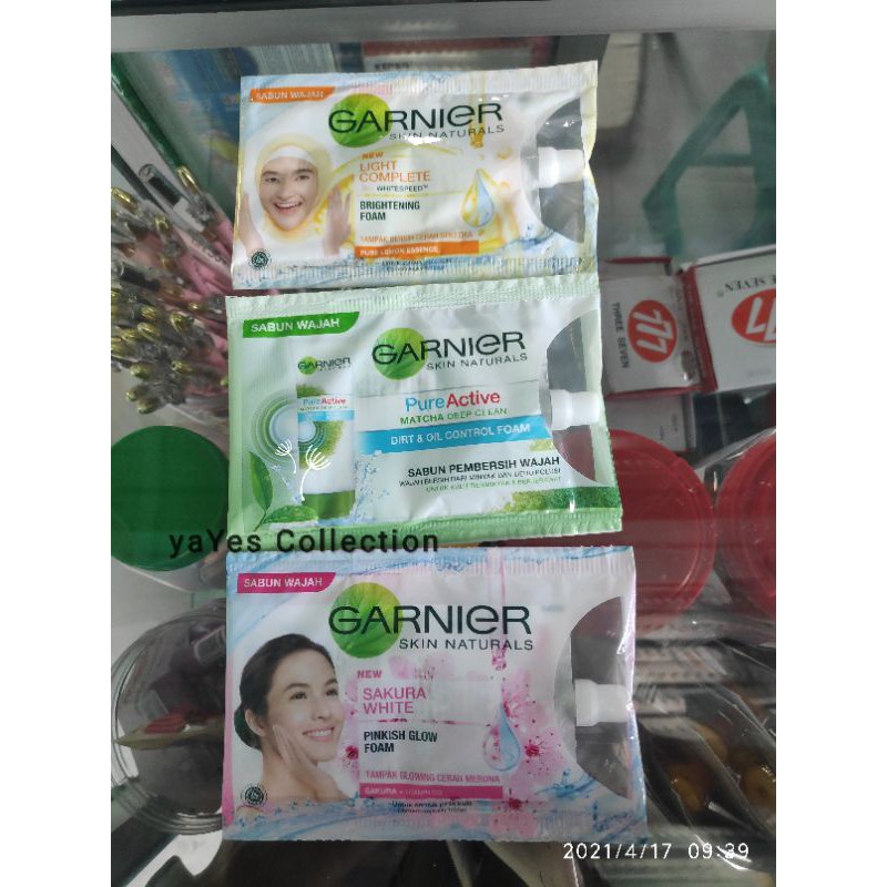 Garnier sabun pembersih wajah facial foam sachet pure active man men oil control sakura brightening