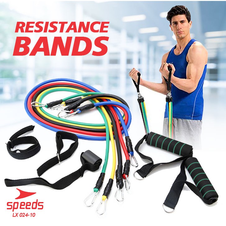 11 in 1 Set Tali Pembantu Stretching Pilates Tube Loop Pull Rope Power Resistance Band Alat Olahraga Fitness Gym Yoga Senam Chest Shoulder