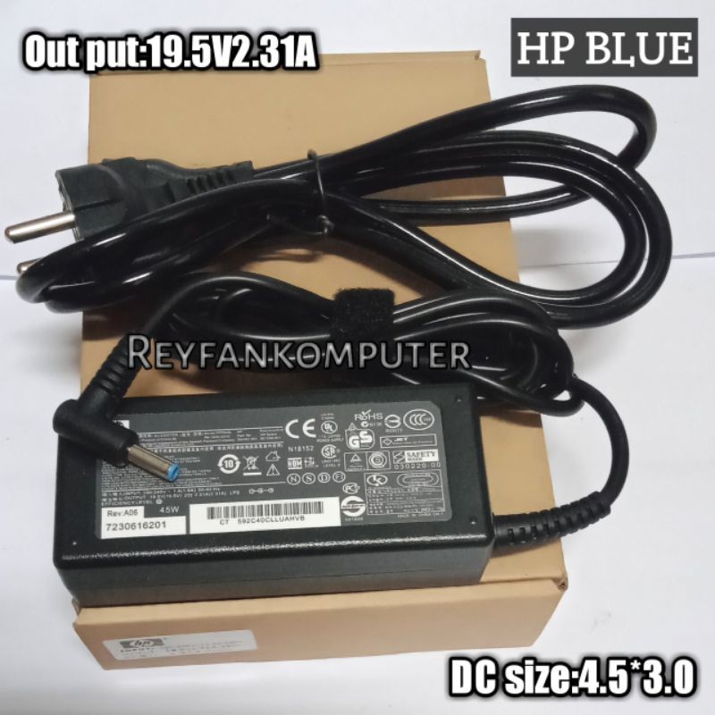 ADAPTOR CHARGER LAPTOP HP 19.5V 2.31a 45W/ 4.5*3.0mm Blue Pin ORIGINAL